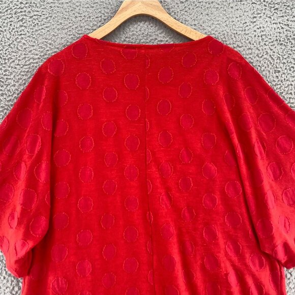 Chicos Top Womens 3 US Extra Large Red Applique Polka Dot Elbow Kimono Sleeves - Picture 4 of 10